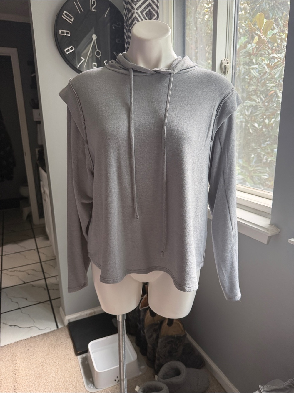 Light Gray Hooded Long Sleeve Top